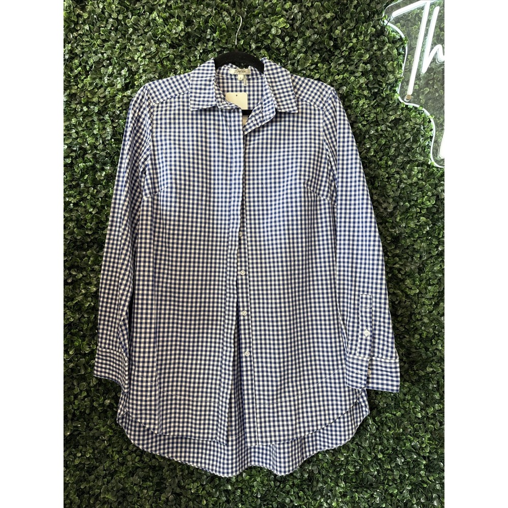 Tyler Boe Blue & White Checkered Gingham Button Down Shirt Tunic Size 6